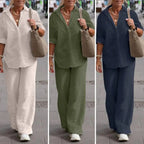 Women's Blouse & Wide Leg Pants Set – Relaxed Two-Piece Matching Set
