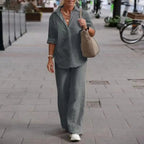 Women's Blouse & Wide Leg Pants Set – Relaxed Two-Piece Matching Set