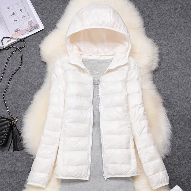 Women's Lightweight Down Coat – Packable Hooded Puffer Jacket