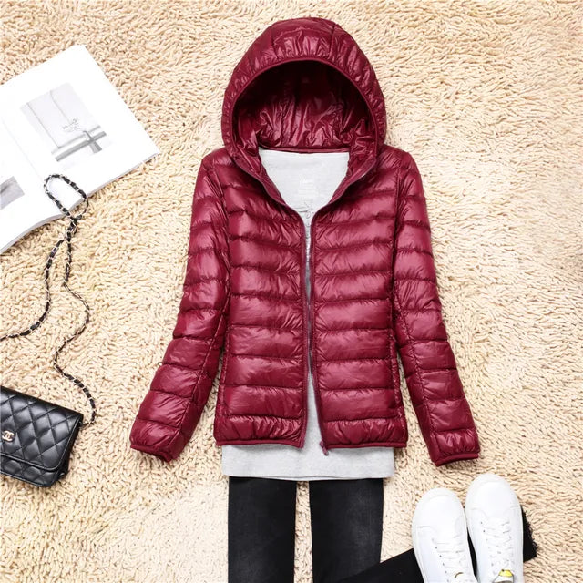 Women's Lightweight Down Coat – Packable Hooded Puffer Jacket