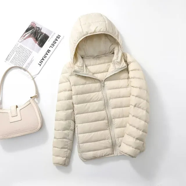 Women's Lightweight Down Coat – Packable Hooded Puffer Jacket