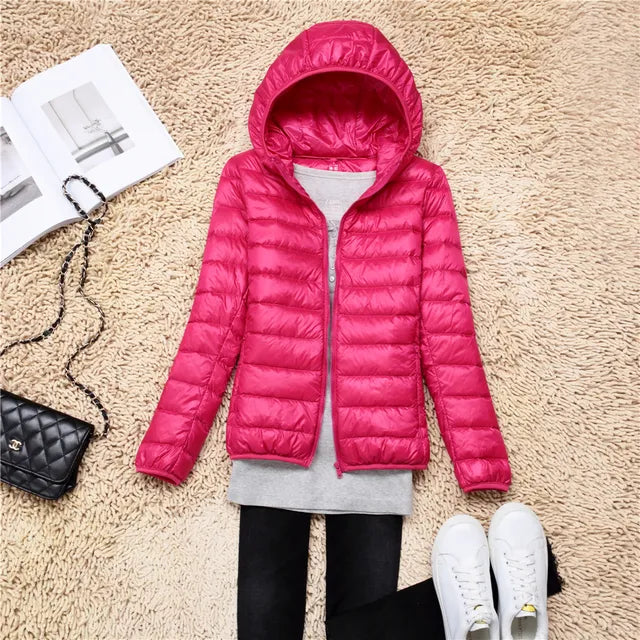 Women's Lightweight Down Coat – Packable Hooded Puffer Jacket