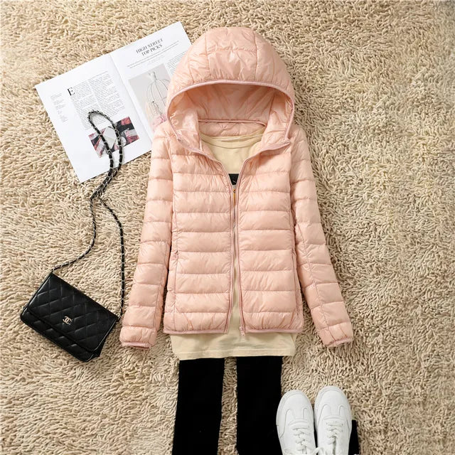 Women's Lightweight Down Coat – Packable Hooded Puffer Jacket