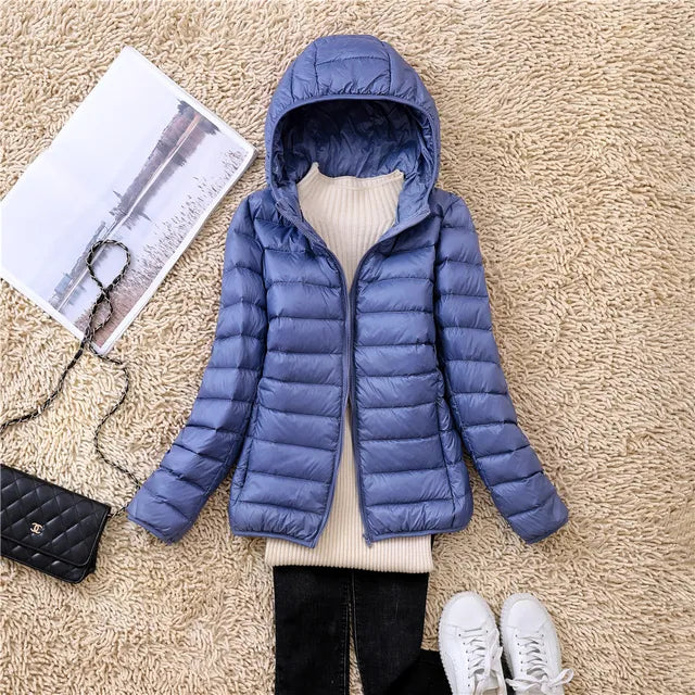 Women's Lightweight Down Coat – Packable Hooded Puffer Jacket