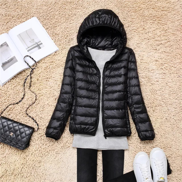 Women's Lightweight Down Coat – Packable Hooded Puffer Jacket