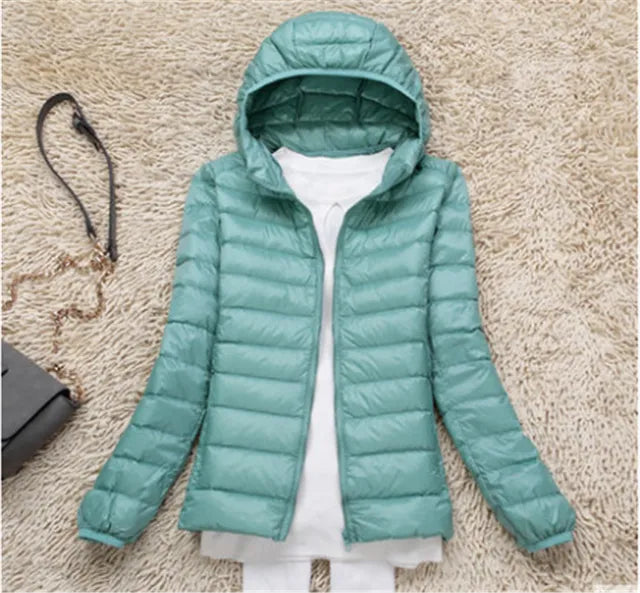 Women's Lightweight Down Coat – Packable Hooded Puffer Jacket