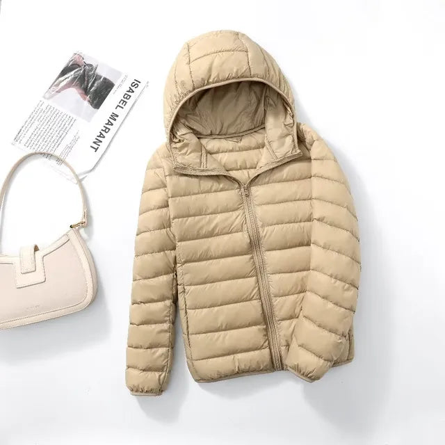 Women's Lightweight Down Coat – Packable Hooded Puffer Jacket