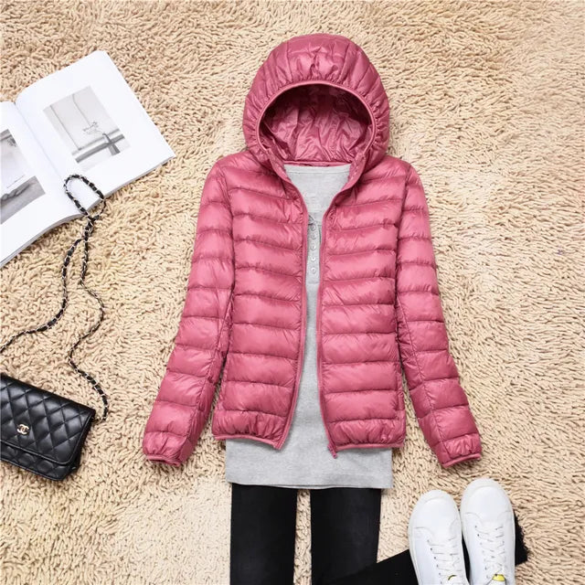 Women's Lightweight Down Coat – Packable Hooded Puffer Jacket