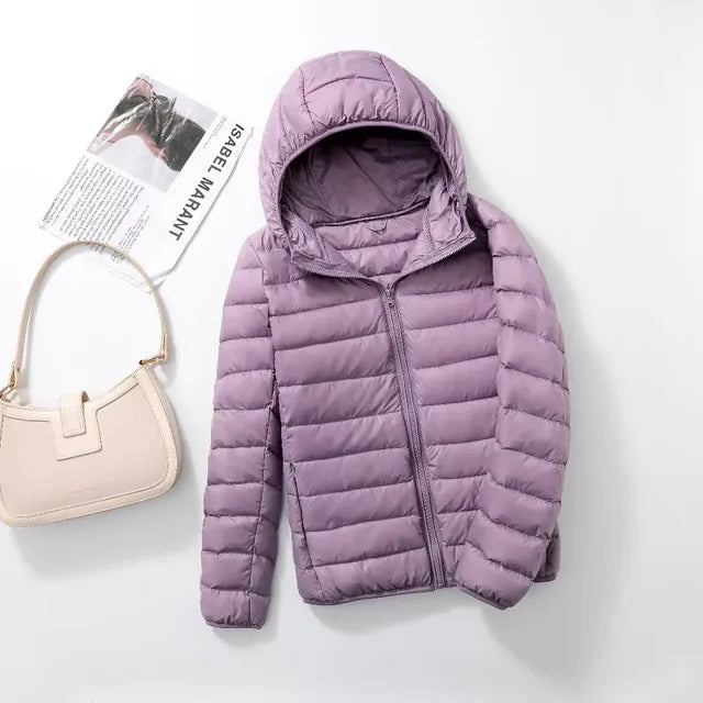 Women's Lightweight Down Coat – Packable Hooded Puffer Jacket