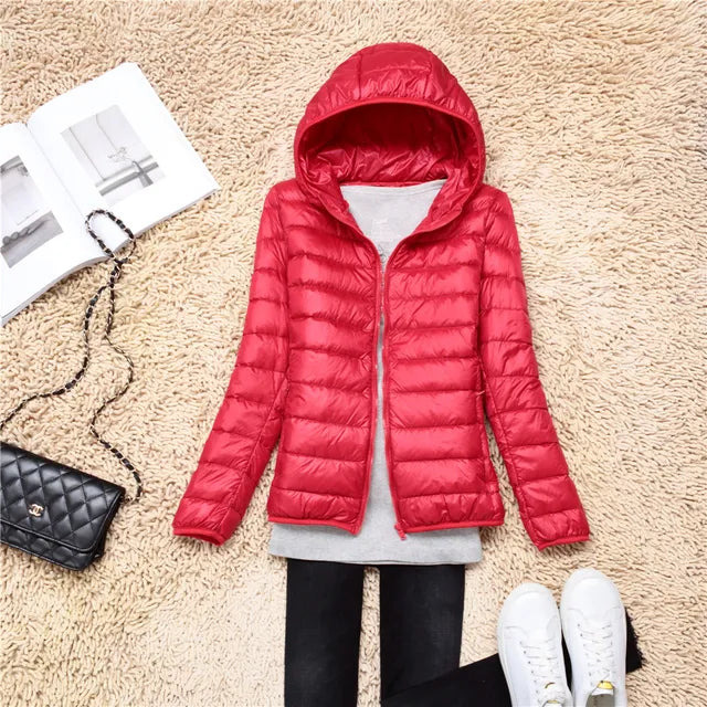 Women's Lightweight Down Coat – Packable Hooded Puffer Jacket