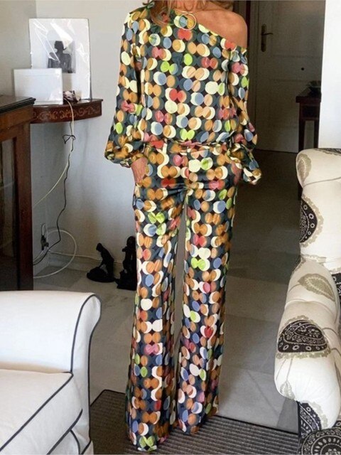 Women's Asymmetrical Pants Set – Draped Top & Matching Trouser Set