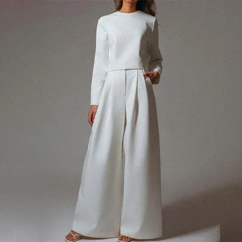 Women's Tailored Wide Leg Pants Set – Straight Top Two Piece Set