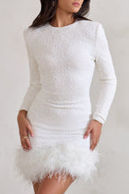 Women's Halter Mini Dress – Feather Detail Party Dress – Claudia