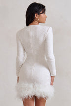 Women's Halter Mini Dress – Feather Detail Party Dress – Claudia