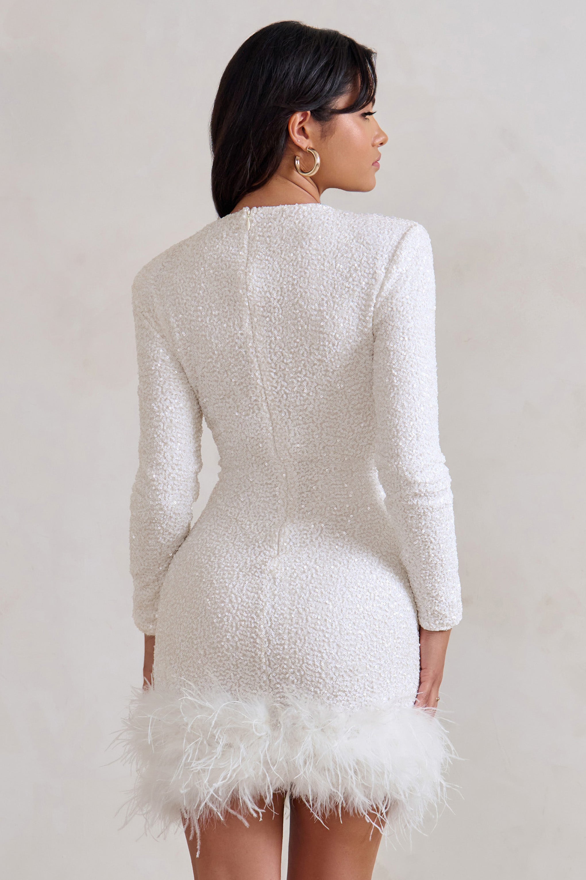 Women's Halter Mini Dress – Feather Detail Party Dress – Claudia