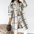 Women's Plaid Long Coat – Relaxed Button Front Winter Coat