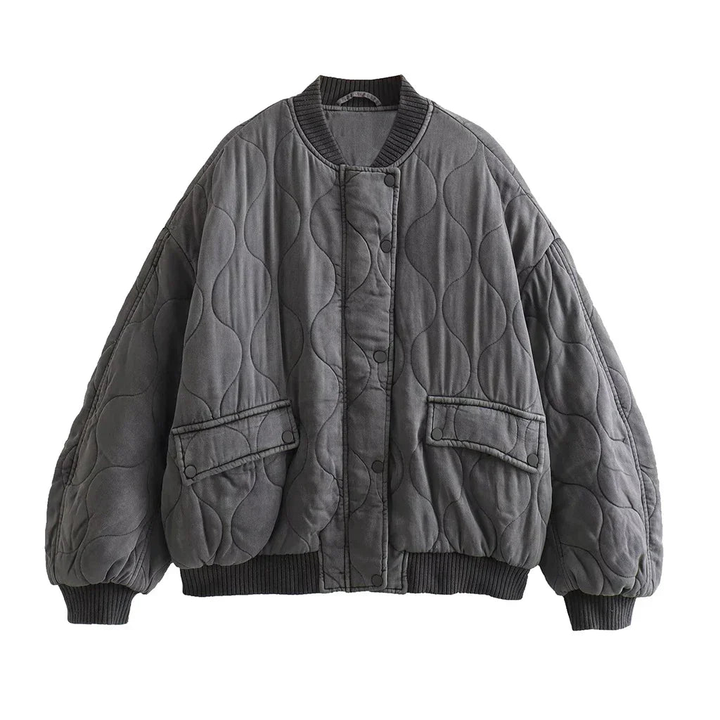 Women's Quilted Flight Jacket – Oversized Bomber Jacket