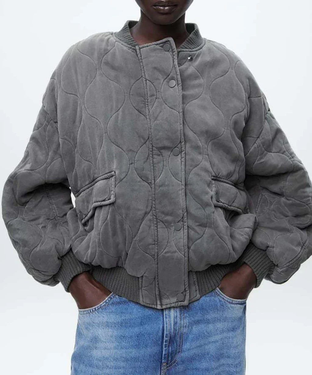 Women's Quilted Flight Jacket – Oversized Bomber Jacket