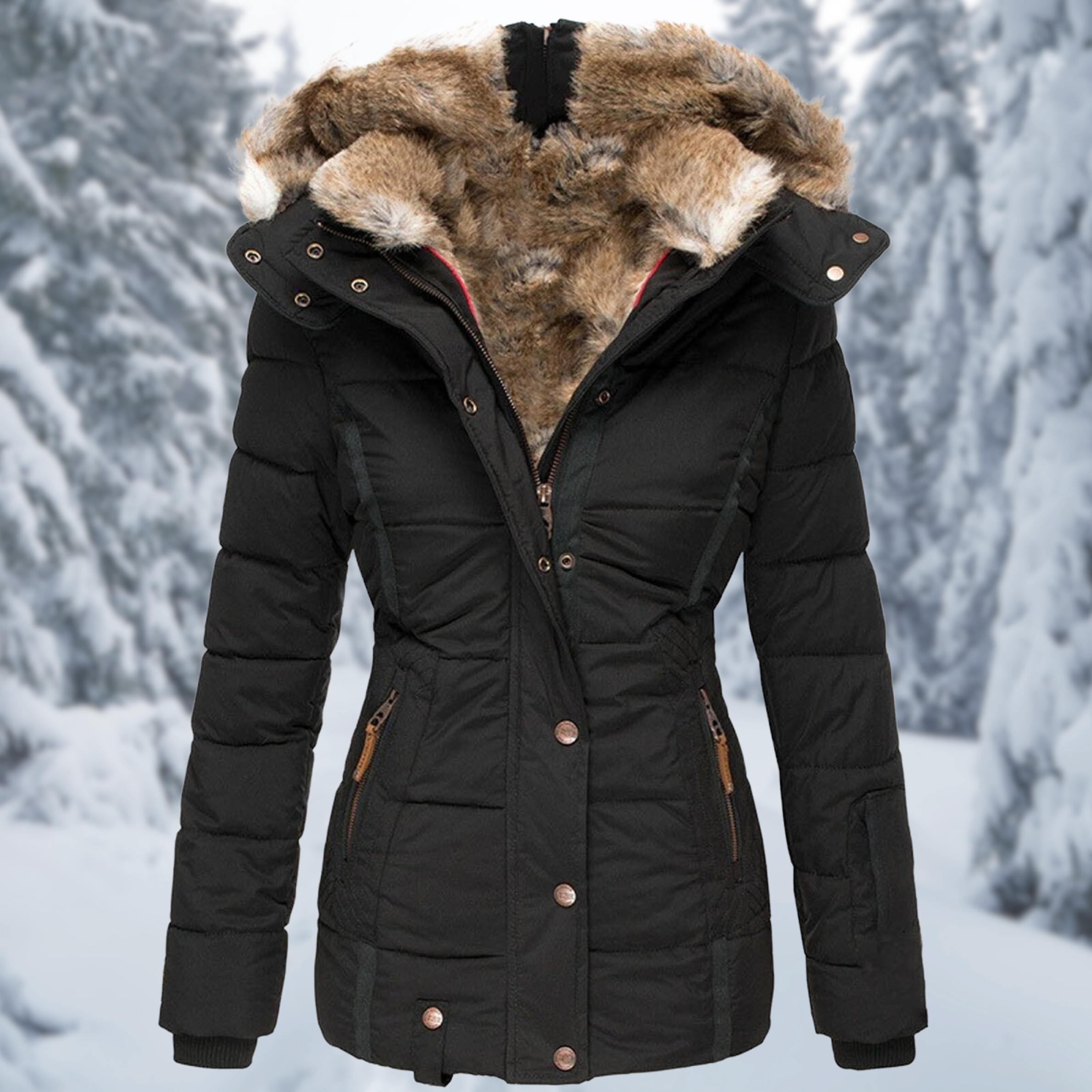 Women's Fur Hood Winter Jacket – Fleece Lined Cold Weather Coat