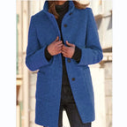 Women's Button Front Winter Coat – Round Neck Tailored Long Coat