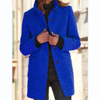 Women's Button Front Winter Coat – Round Neck Tailored Long Coat