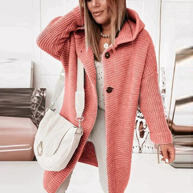 Women's Long Hooded Knit Cardigan – Relaxed Cold Weather Cardigan