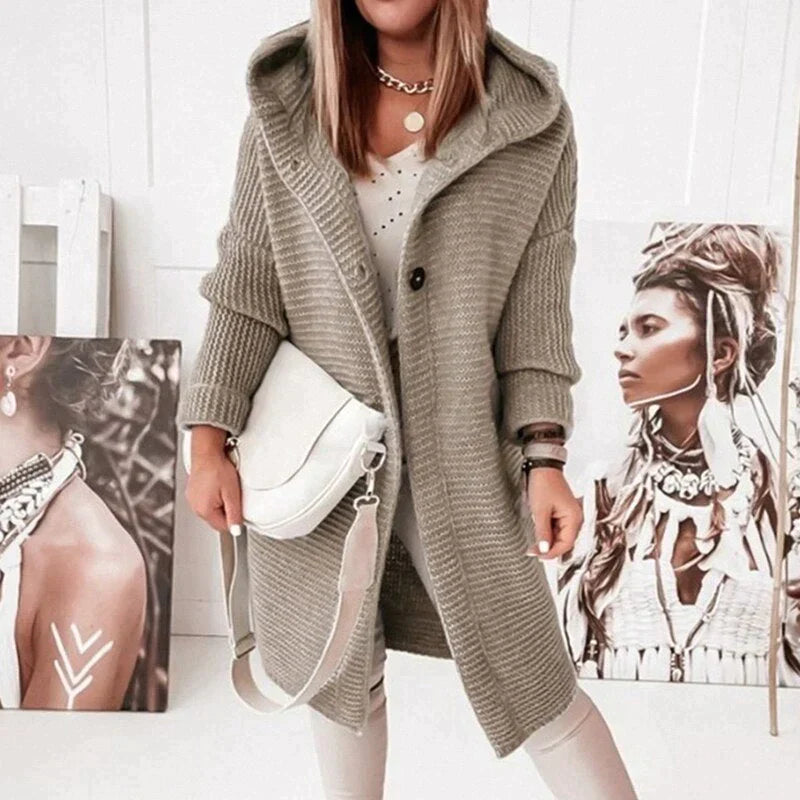 Women's Long Hooded Knit Cardigan – Relaxed Cold Weather Cardigan