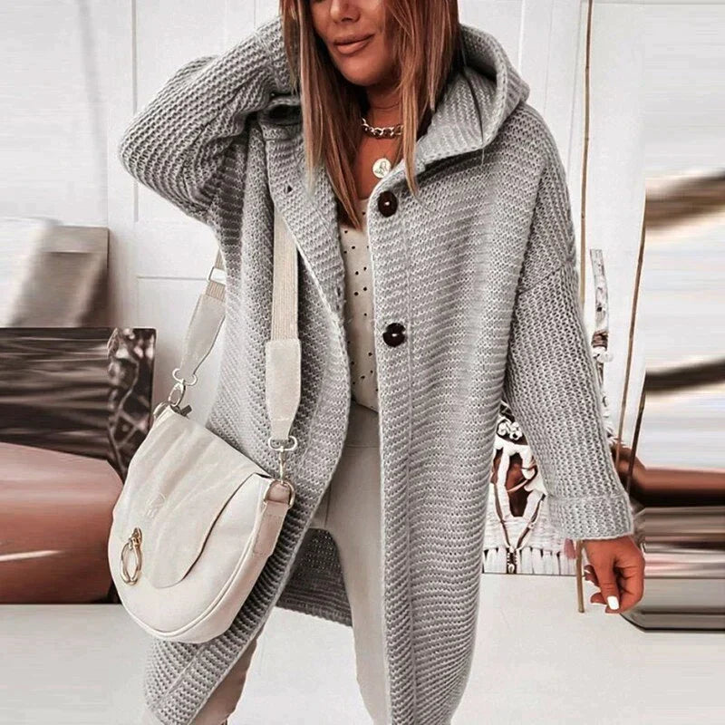 Women's Long Hooded Knit Cardigan – Relaxed Cold Weather Cardigan