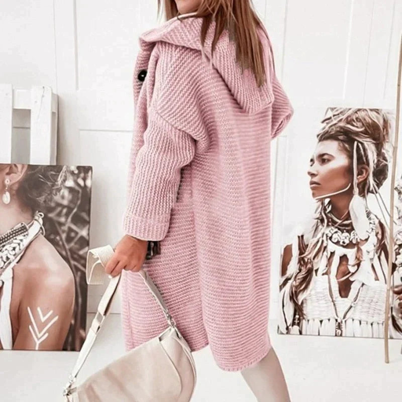 Women's Long Hooded Knit Cardigan – Relaxed Cold Weather Cardigan