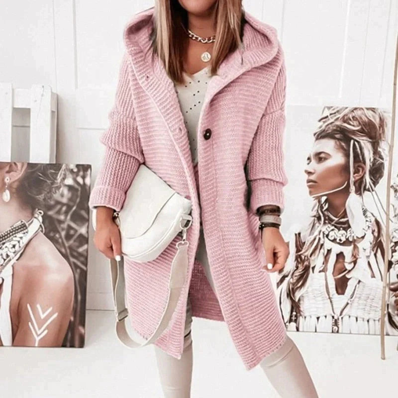 Women's Long Hooded Knit Cardigan – Relaxed Cold Weather Cardigan