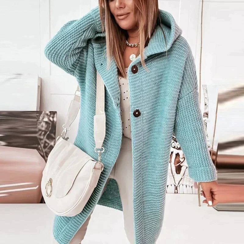 Women's Long Hooded Knit Cardigan – Relaxed Cold Weather Cardigan