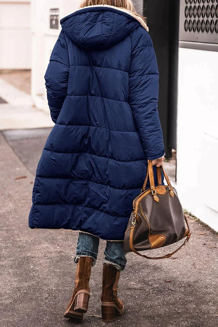 Women's Reversible Long Winter Coat – Hooded Teddy Lined Cold Weather Coat