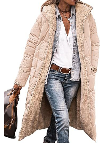 Women's Reversible Long Winter Coat – Hooded Teddy Lined Cold Weather Coat