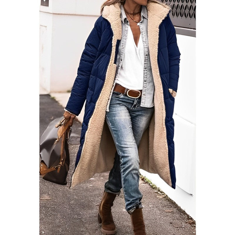Women's Reversible Long Winter Coat – Hooded Teddy Lined Cold Weather Coat