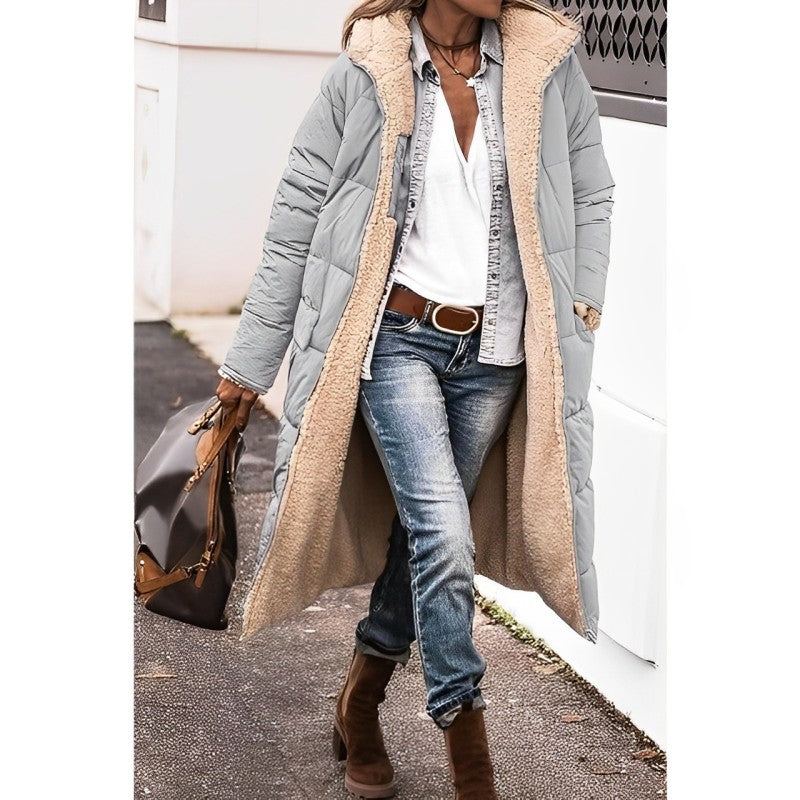 Women's Reversible Long Winter Coat – Hooded Teddy Lined Cold Weather Coat