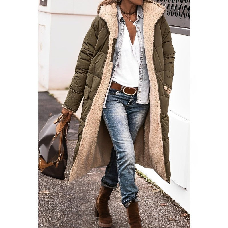 Women's Reversible Long Winter Coat – Hooded Teddy Lined Cold Weather Coat