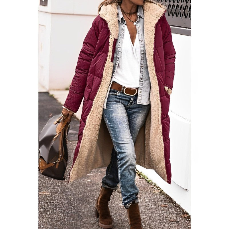 Women's Reversible Long Winter Coat – Hooded Teddy Lined Cold Weather Coat