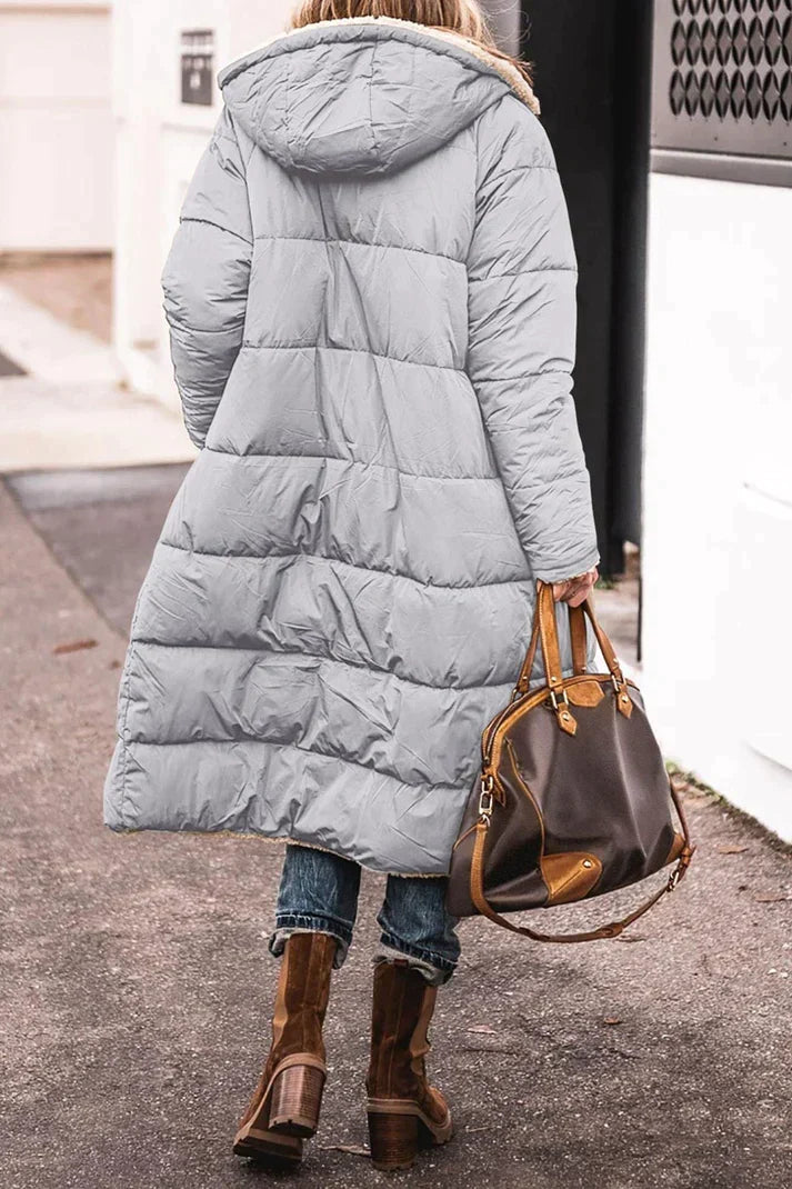 Women's Reversible Long Winter Coat – Hooded Teddy Lined Cold Weather Coat