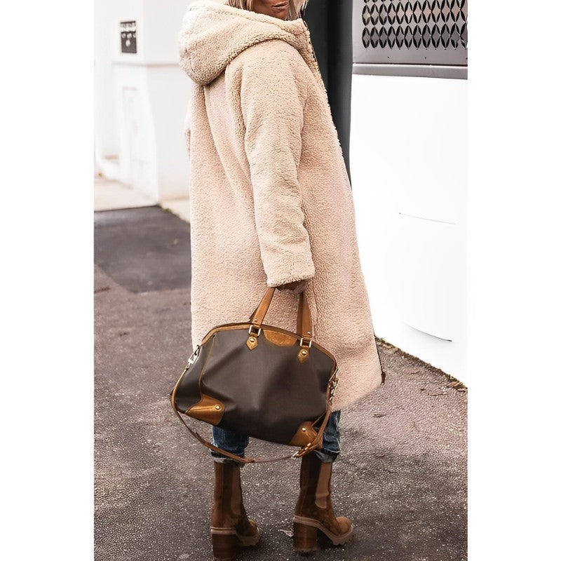Women's Reversible Long Winter Coat – Hooded Teddy Lined Cold Weather Coat