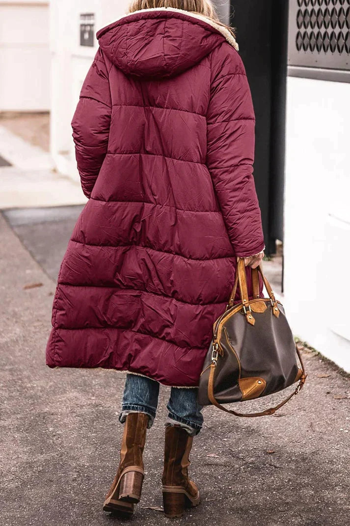 Women's Reversible Long Winter Coat – Hooded Teddy Lined Cold Weather Coat