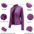 Women's Faux Leather Jacket – Mandarin Collar Moto Jacket