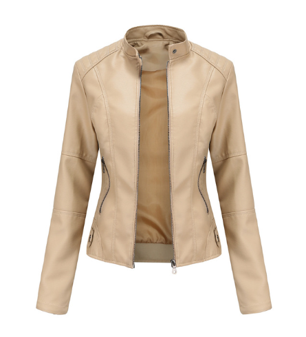 Women's Faux Leather Jacket – Mandarin Collar Moto Jacket