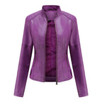 Women's Faux Leather Jacket – Mandarin Collar Moto Jacket