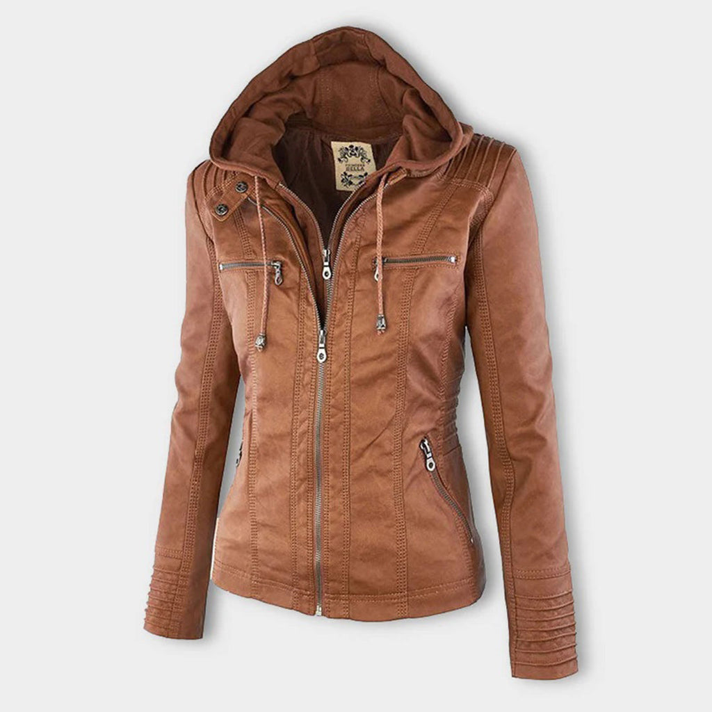Women's Hooded Moto Jacket – Faux Leather Zip-Up Jacket