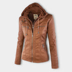 Women's Hooded Moto Jacket – Faux Leather Zip-Up Jacket