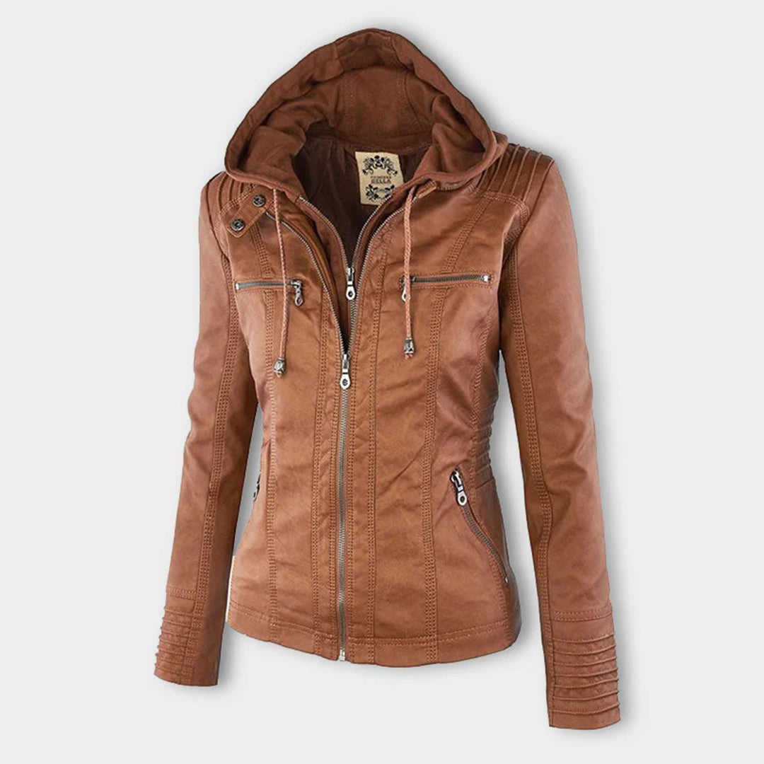 Women's Hooded Moto Jacket – Faux Leather Zip-Up Jacket