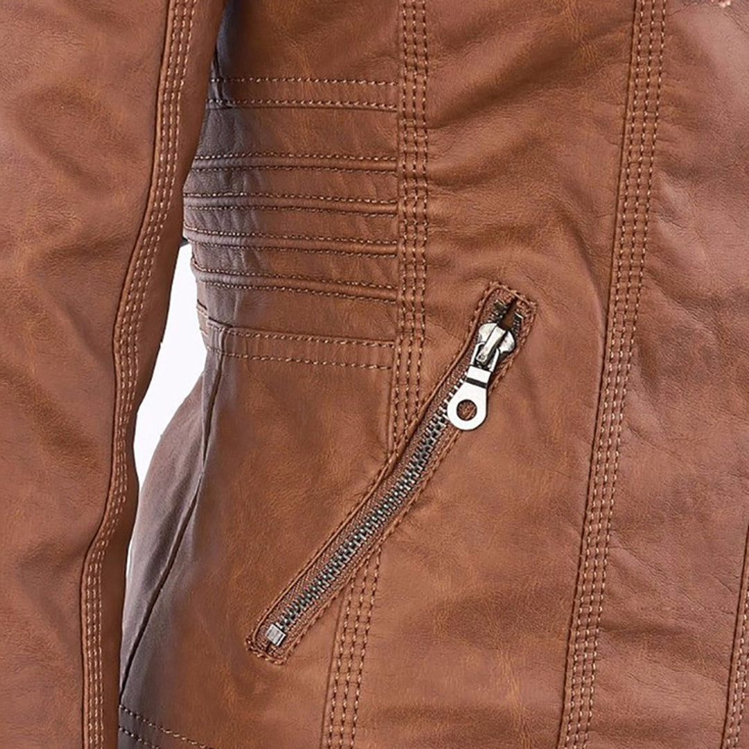 Women's Hooded Moto Jacket – Faux Leather Zip-Up Jacket