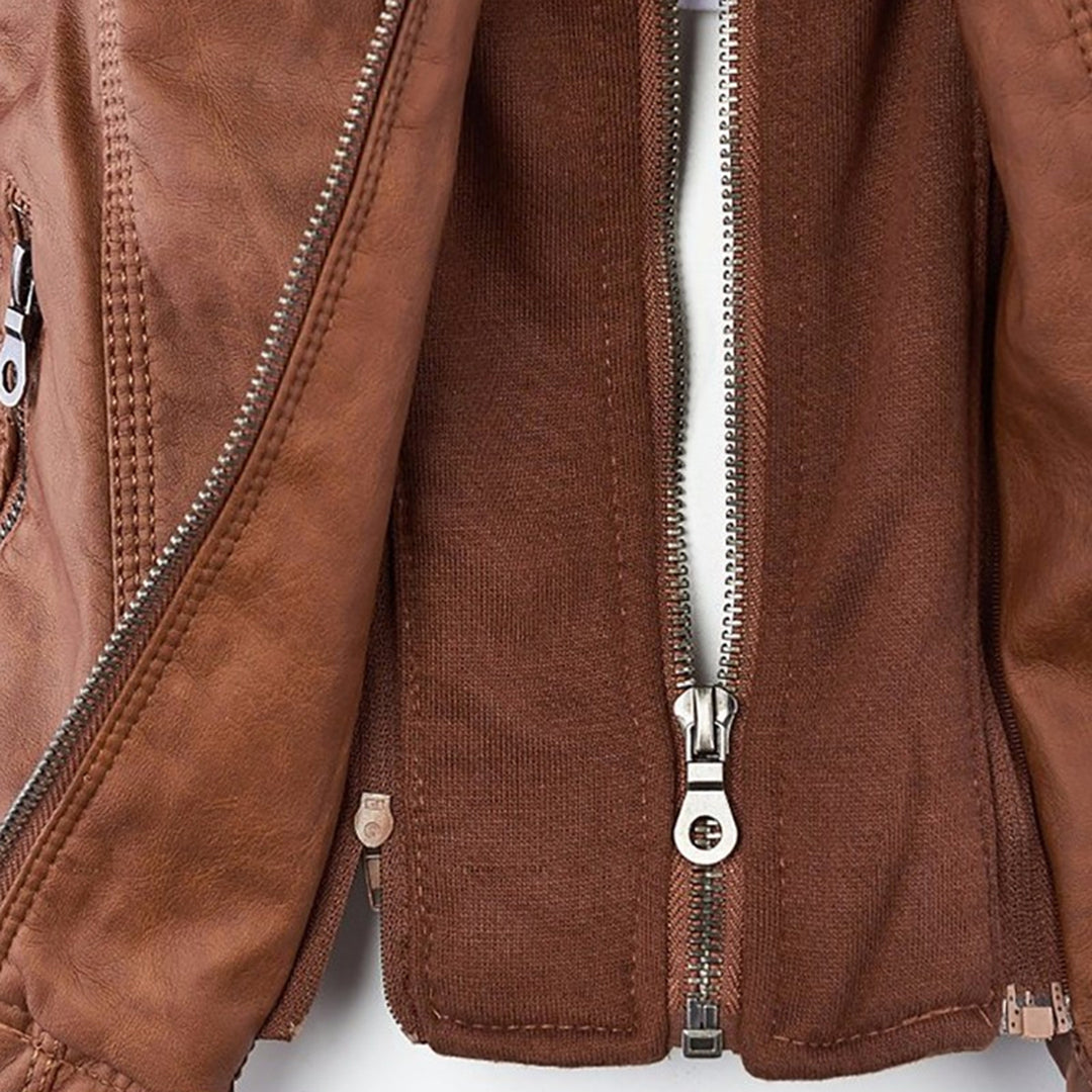 Women's Hooded Moto Jacket – Faux Leather Zip-Up Jacket