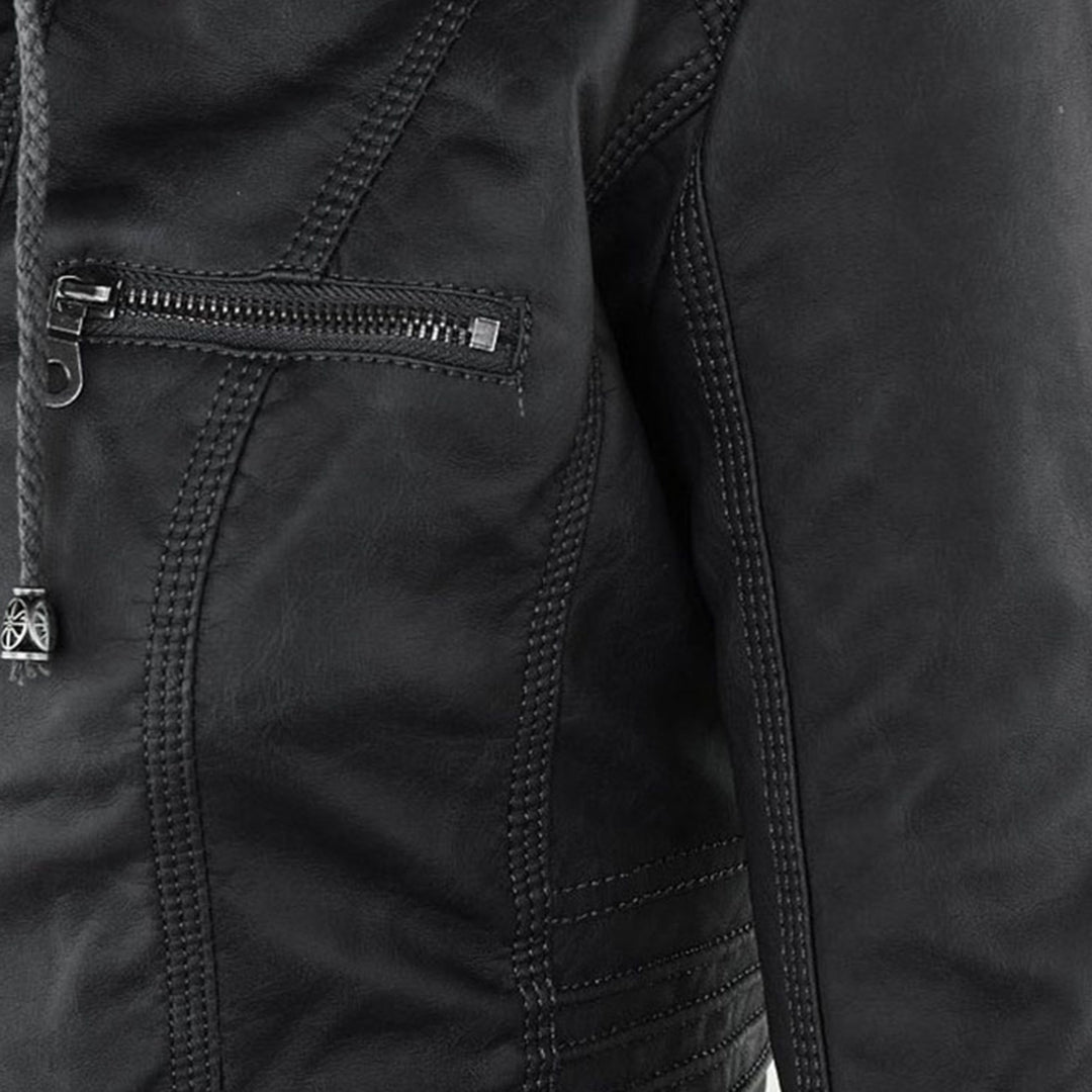 Women's Hooded Moto Jacket – Faux Leather Zip-Up Jacket
