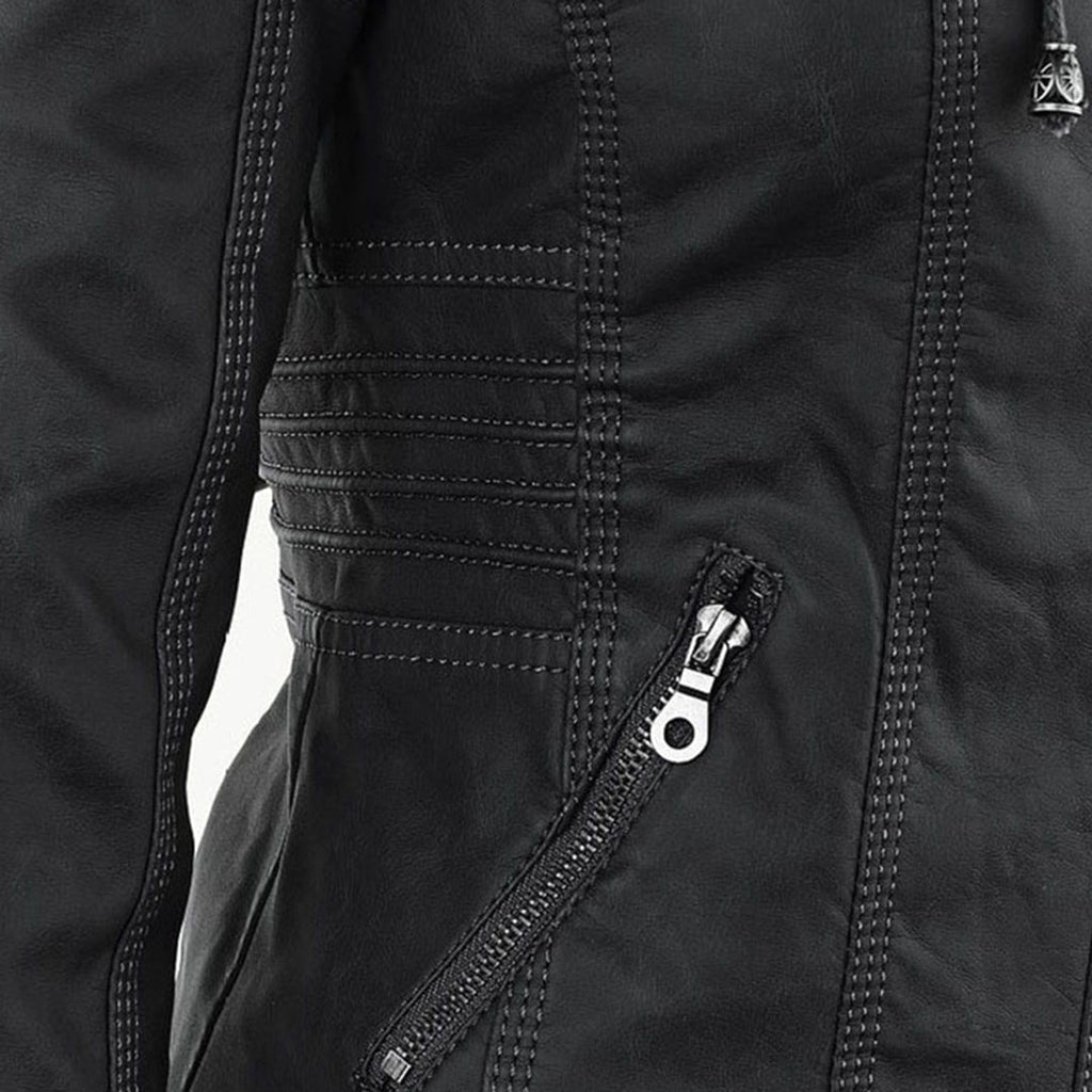 Women's Hooded Moto Jacket – Faux Leather Zip-Up Jacket